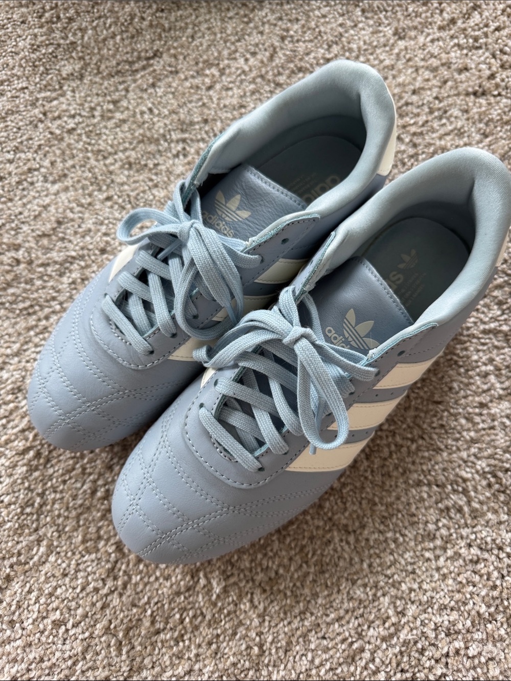 adidas Light Blue Leather Sneakers with White Stripes